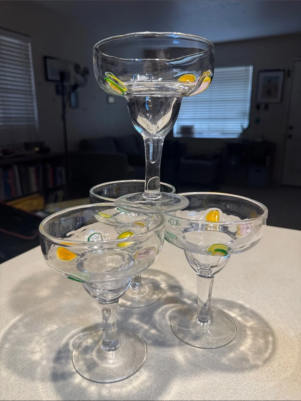 Hand-Blown Glass Margarita Glasses with Citrus Accents- Set of 4